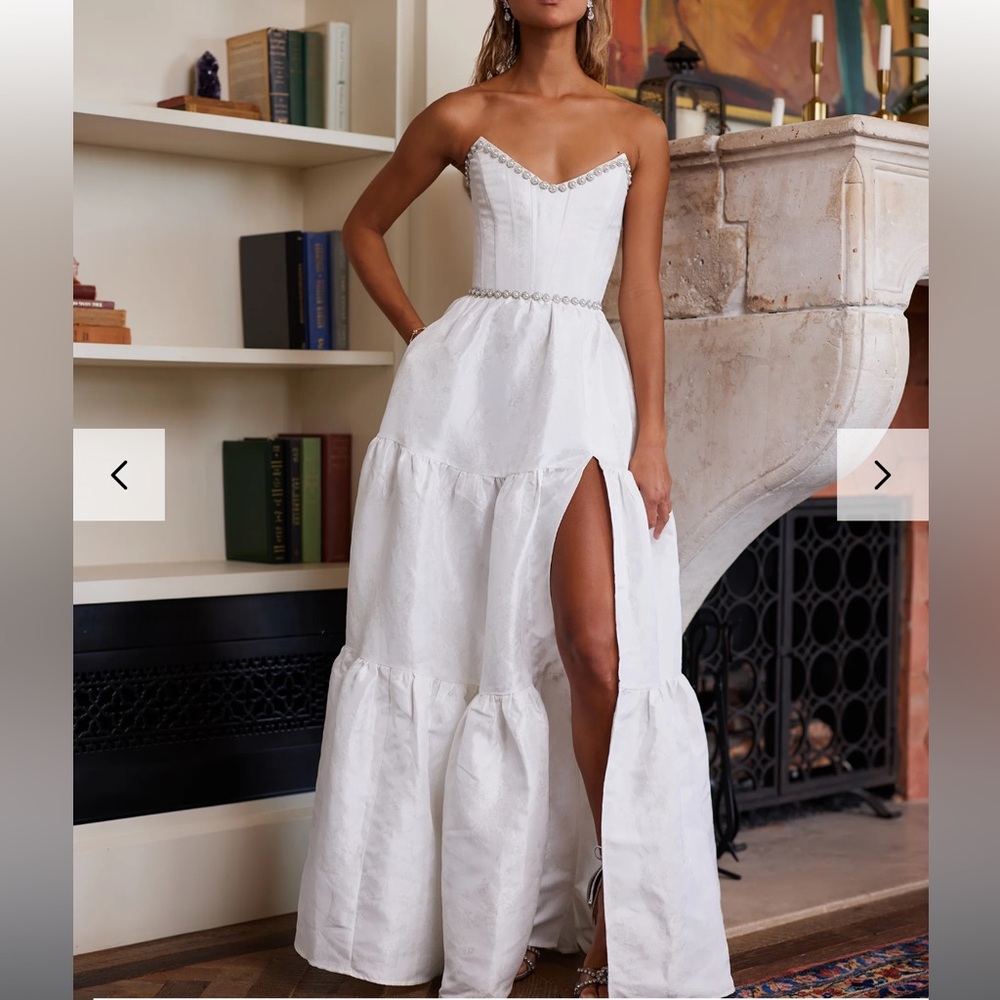 The Vivian Dress in White Windsor Brocade
12